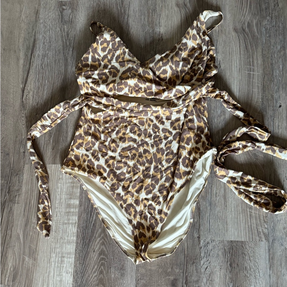 Aerie Brown and Cream Animal Print One-Piece